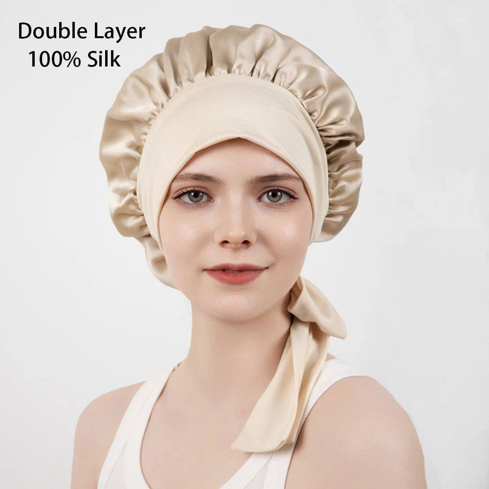 100% Double Layer Mulberry Silk Sleeping Bonnet